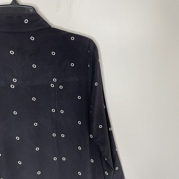 J.CREW Shirt Dress Womens Small 100% Silk Black Print Drop Waist Collared Button - Picture 6 of 11